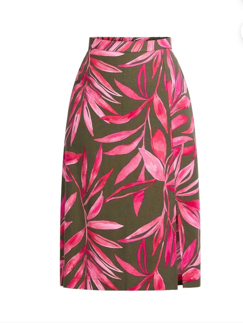Time and Tru Green Pink Plus Size Linen Blend Midi Skirt Size XXXL Tropical